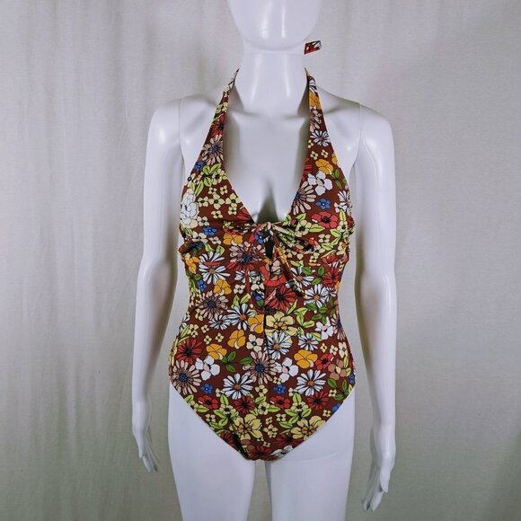 Adore Me Floral One Piece Halter Swimsuit Size Medium - Picture 1 of 4